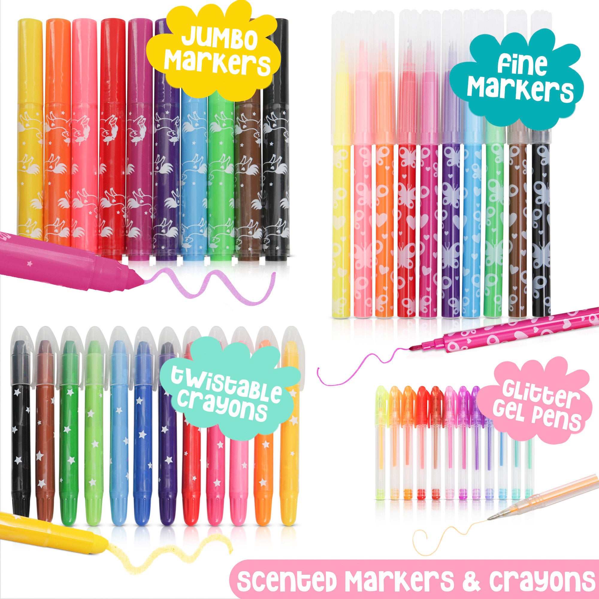 Fruit Scented Markers Set 56 Pcs with Glitter Mermaid Pencil Case &  Stationery, Art Supplies for