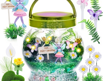 Fairy Garden Kit - DIY Light Up Terrarium Kit for Kids - Fairy Gifts for Girls Ages 5, 6-8, Little Girl Toys, Crafts for Girls Birthday Gift