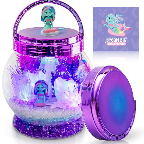 Girls Mermaid Toys - DIY Light Up Terrarium Kit for Kids - Mermaid Gifts for Girls 5-7, Little Girl Gifts, Crafts for Girls
