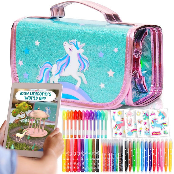 Fruit Scented Markers Set With Unicorn Pencil Case With Augmented