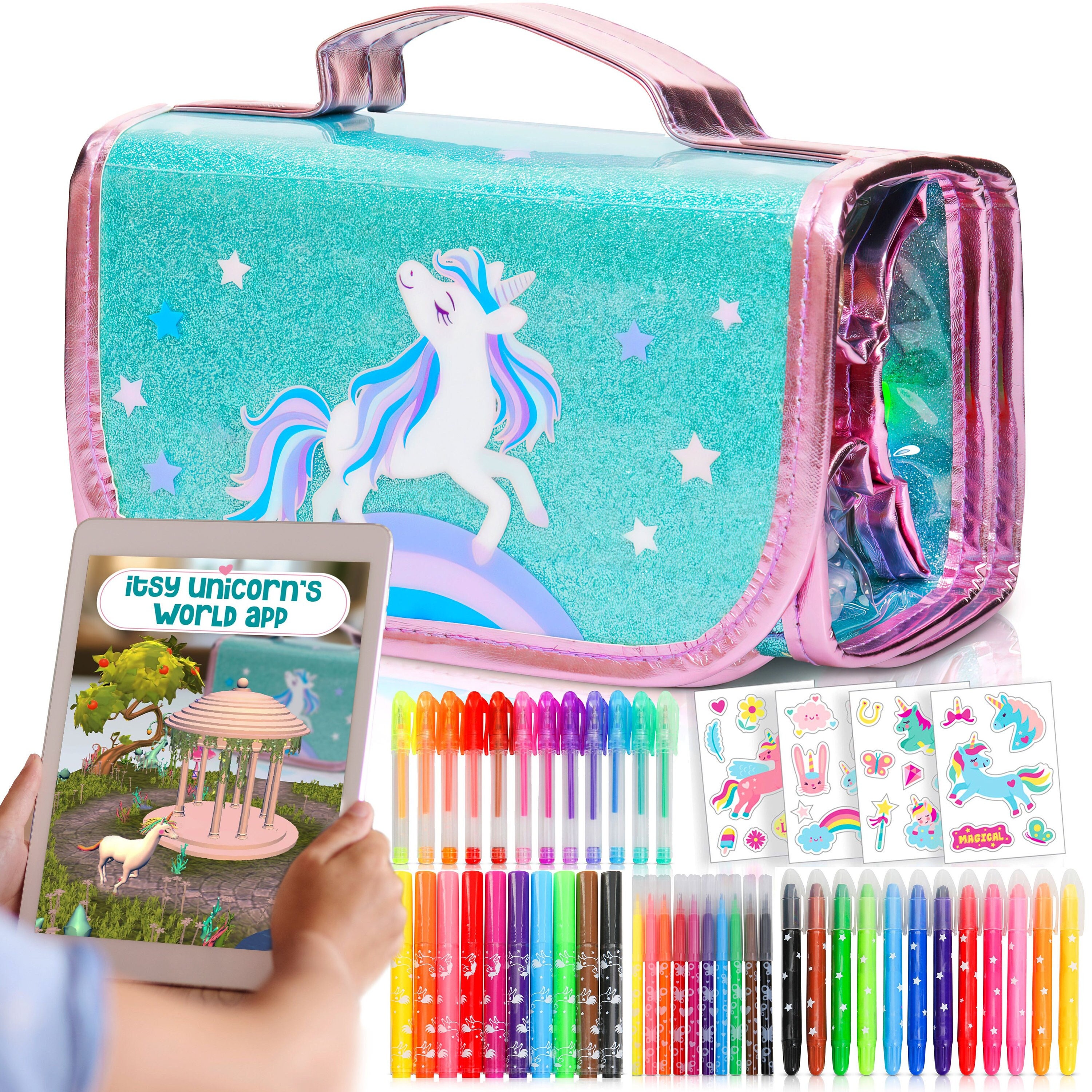 Fruit Scented Markers Set 56 Pcs with Unicorn Pencil Case, Gifts for Girls  Ages 4-6-8, Supplies for Kids Art and Craft Coloring