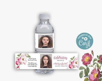 Editable Funeral Water Bottle template, Water Bottle funeral, Digital Water Bottle, in loving memory, instant download