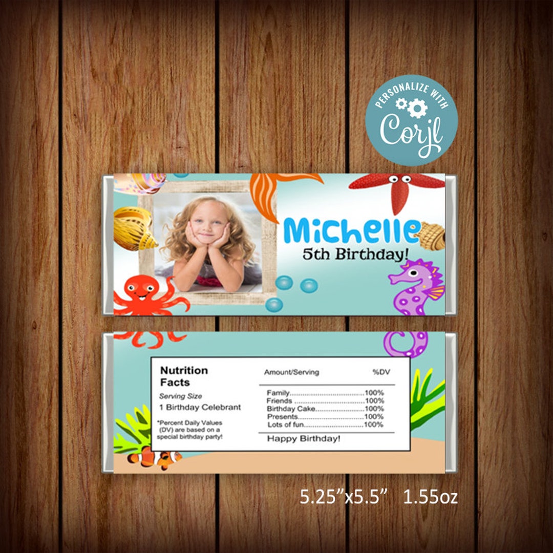 Editable Under the Sea Candy Bar 1.55oz Under the Sea Candy Etsy