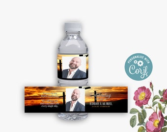 Editable Funeral Water Bottle template, Water Bottle funeral, Digital Water Bottle, in loving memory, instant download