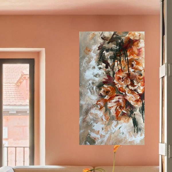 Peach fuzz The most fashionable color of the year Acrylic painting Art flowers Abstract Original handmade painting