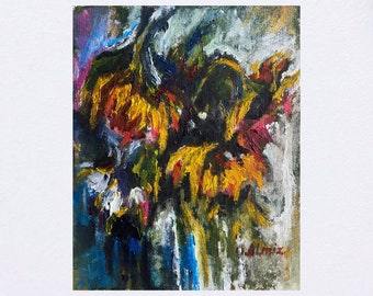 Peinture à l'huile tournesols"Touchés par le soleil" fleurs soleil, cadeau original