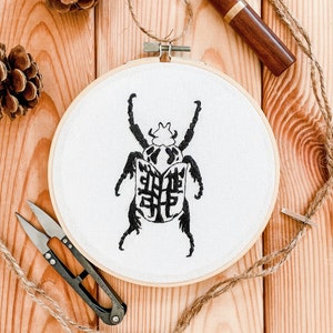 Beetle Embroidery Hoop | Thread Painting, Embroidery art, Hand embroidery, Insect art, Insect Embroidery Hoop, Black and White, Home decor