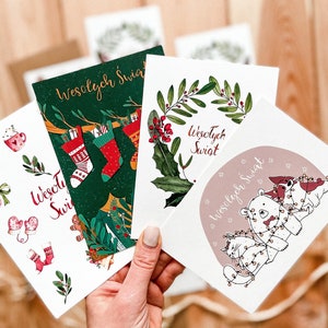 Pack de cartes de Noël | Ensemble de 4, 8 ou 12 cartes de vœux, vierge à l’intérieur, avec enveloppes kraft, illustration à l’aquarelle, illustration d’art numérique