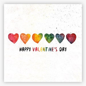 Carte de Saint-Valentin avec coeurs arc-en-ciel avec une enveloppe écologique | Intérieur vierge, avec enveloppes kraft, illustration aquarelle