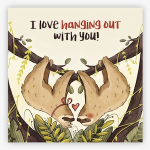 Valentine's Day Card With Couple Of Sloths  With an Eco Envelope |  Blank Inside, With Kraft Envelopes, Digital Illustration, Sloth, Love