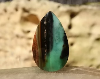 Pedra de madeira petrificada opalizada azul, Indonésia (35x21,5 mm)