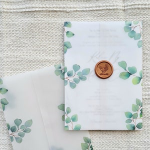 Eukalyptus Pergament Wrap, Vorgefaltete Pergament Jacke für 5x7 Garten Hochzeitseinladung, Blatty Translucent Greenary Pergamentpapier, Blumenhochzeit