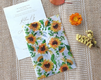 Sunflower Vellum Wrap, Pre-folded Floral Vellum Jacket For 5x7 Wedding Invitation,  Tropical Garden Vellum Paper, Summer Flower Wedding