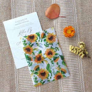 Sonnenblumen Pergament Wrap, Vorgefaltete Blumen Pergament Jacke Für 5x7 Hochzeitseinladung, Tropischer Garten Pergamentpapier, Sommer Blumen Hochzeit
