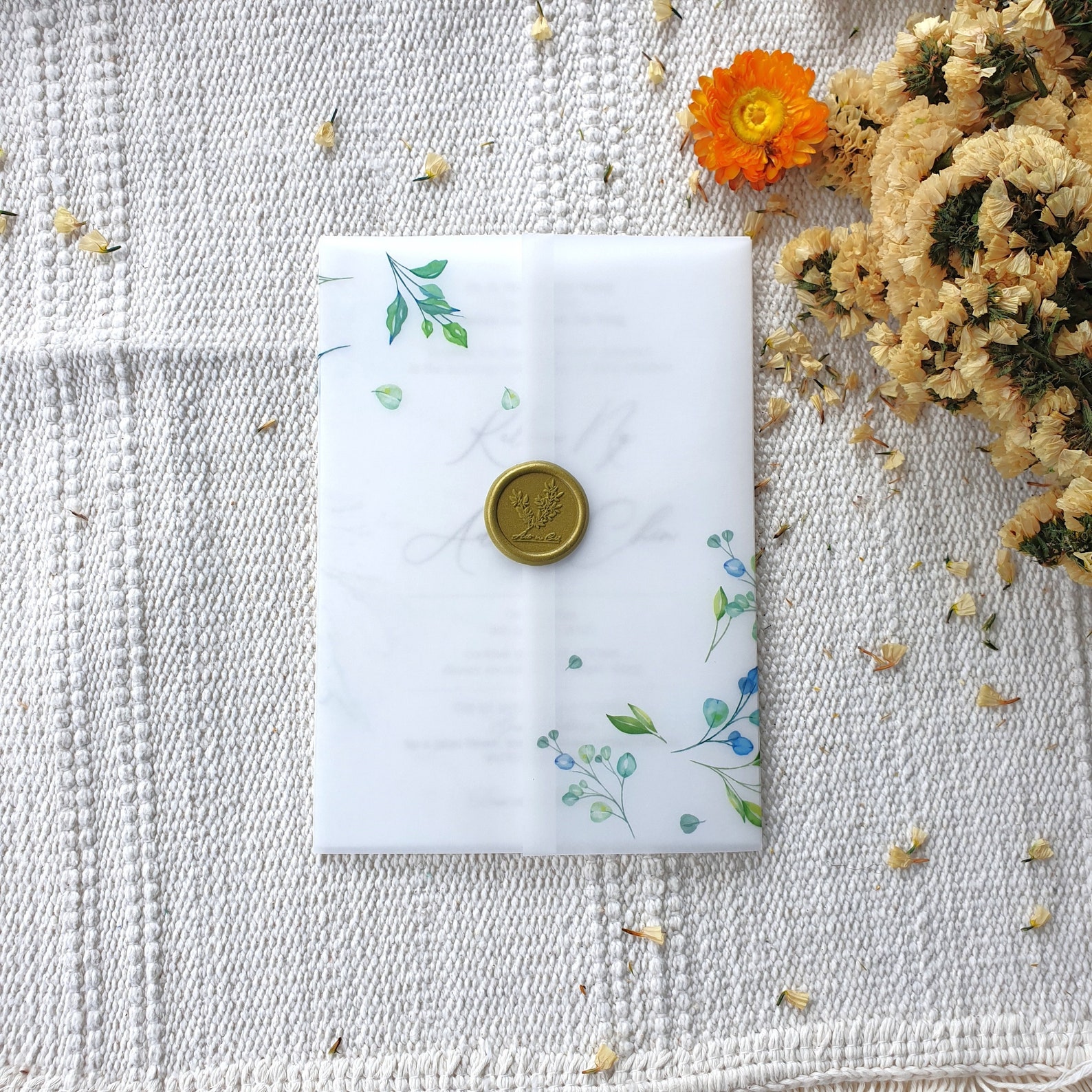 Leafy Vellum Jacket Prefolded Eucalyptus Vellum Wrap for 5x7 Etsy