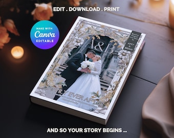 Book Cover Wedding Program, Editable Birthday Program, Folded Wedding Programs, Foldable Infographic Event Program, Birthday Program Card