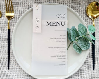 Menu di nozze con segnaposto, menu di matrimonio moderno e minimalista in carta pergamena, menu per baby shower, menu di compleanno, segnaposto per eventi di festa