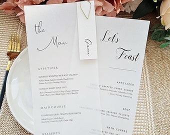Carte de menu de mariage en vélin, marque-place avec menu de luxe Carte de menu en papier vélin minimaliste, menu de baby shower, menu d'anniversaire élégant, menu de fête
