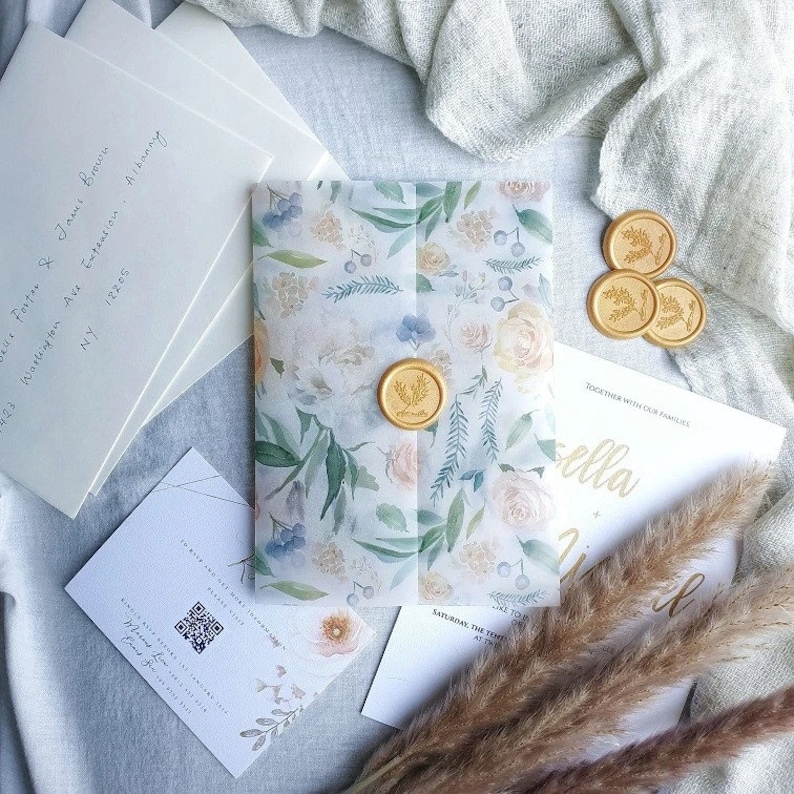 Blushing Vellum Wrap Vellum Jacket for 5X7 Wedding Etsy