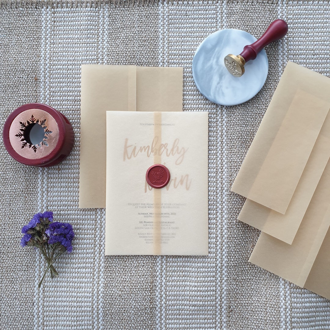 Gold Shimmering Vellum Jacket, Vellum Wrap for 7x5 Wedding Invitation