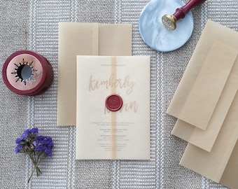 Gold Shimmering Vellum Jacket, Vellum Wrap For 7x5 Wedding Invitation, Translucent Ivory Vellum, Elegant Wedding, Pre-Folded Vellum Sleeves