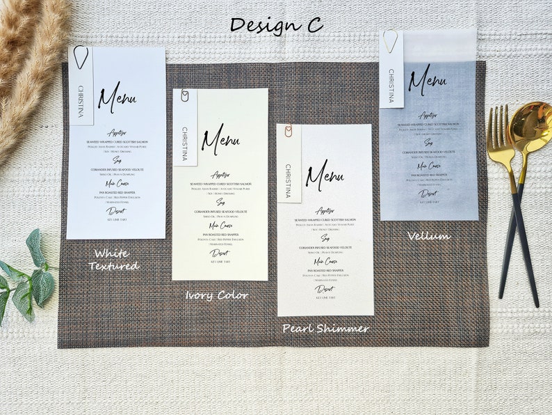 Wedding Menu with Place Card, Menu Modern Wedding Minimalist Vellum Paper Menu Card, Baby Shower Menu, Birthday Menu, Party Event Place Card image 4