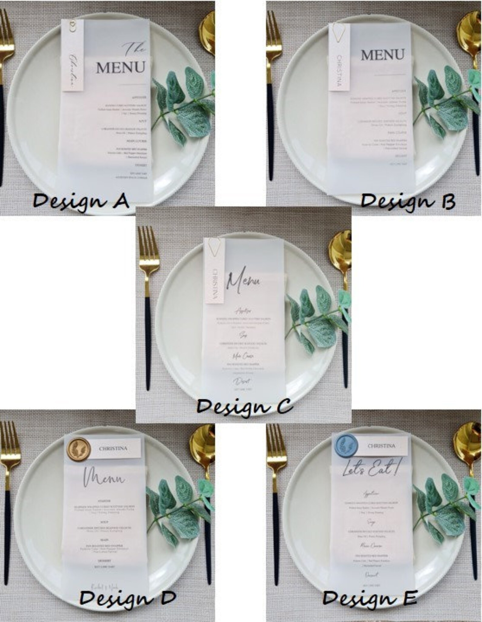 Vellum Wedding Menu Cards With Place Cards Modern Minimalist Etsy UK