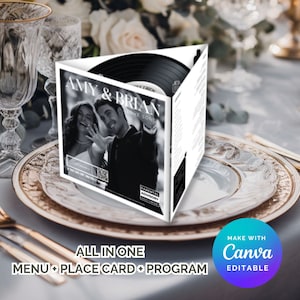 Menù con segnaposto e programma di nozze, programma per feste con copertina di album stampata, programmi per eventi, programma di compleanno a tre ante, menù di nozze