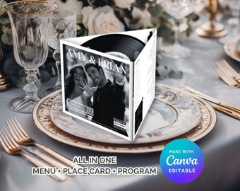 Menu With Place Card and Wedding Program, Printed Album Cover Party Program, Event Programs, Tri-Fold Birthday Program, Wedding Menu