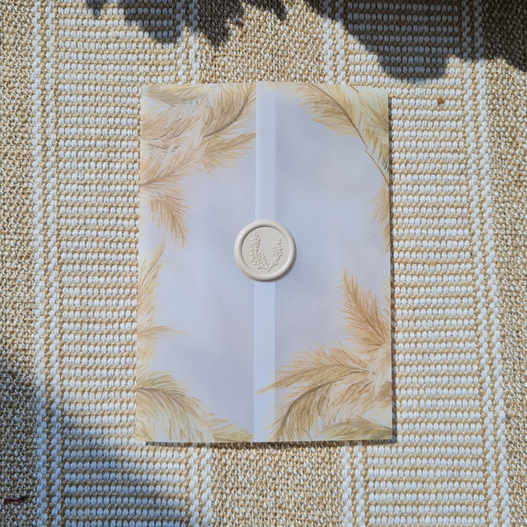 Pampas Grass Vellum Jacket Prefolded Vellum Wrap for 5x7 Wedding Invitation, Garden Earth