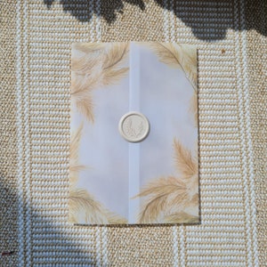 Pampas Grass Vellum Jacket Involucro di pergamena pre-piegato per invito a nozze 5x7, carta velina a tema autunnale Garden Earth