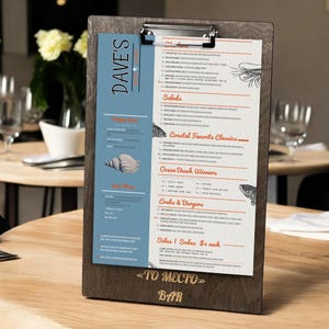 Personalized Wooden Menu Holder, Menu Cover, Wooden Menu, Menu Folder, Restaurant Menu Cover