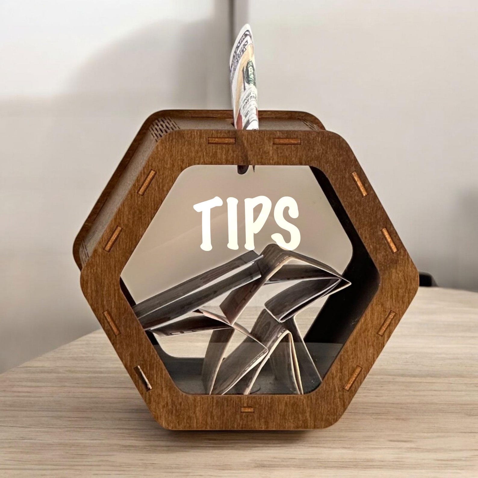 Tip Box Example Round Shape Restaurant Tip Box, Wooden Tipping Box, Custom Money Box, Wooden ...