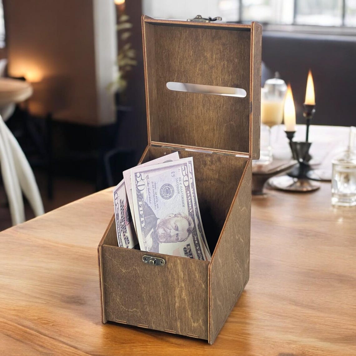 Premium Wooden Tip Box – Custom Money, Donation, and Tip Collection ...