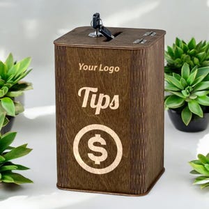 Personalized Wooden Tipping Box, Restaurant Tip Box, Custom Money Box, Wooden Donation Box, Charity Box, Wood Piggy Bank