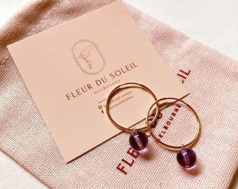 Rose Quartz Hoop Earrings, Amethyst Hoop Earrings, Rose Quartz gold filled earrings, amethyst gold filled earrings, rose quartz hoops