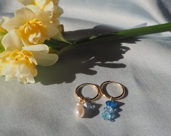 Swarovski Crystal Pearl Earrings, small pearl earrings, gold filled earrings, gold pearl hoops, swarovski crystal, minimalist jewellery