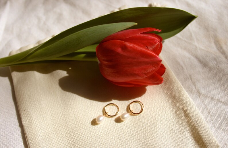 Dainty Pearl Hoop Earrings Gold Silver Options Gift for Her Silver Pearl Hoops Huggie Hoops Non-Rust Non-Tarnish Jewelry image 3
