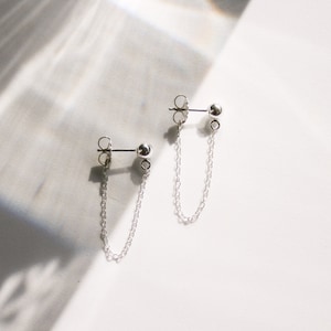 Ball and Chain Stud Earrings, connected chain earrings, silver jacket earrings, gold filled stud, sterling silver stud, gold chain earrings