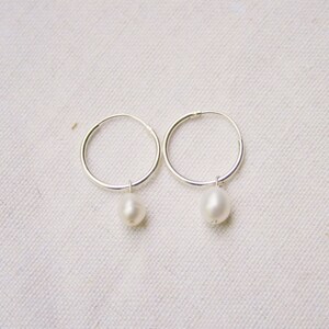 Dainty Pearl Hoop Earrings Gold Silver Options Gift for Her Silver Pearl Hoops Huggie Hoops Non-Rust Non-Tarnish Jewelry image 4