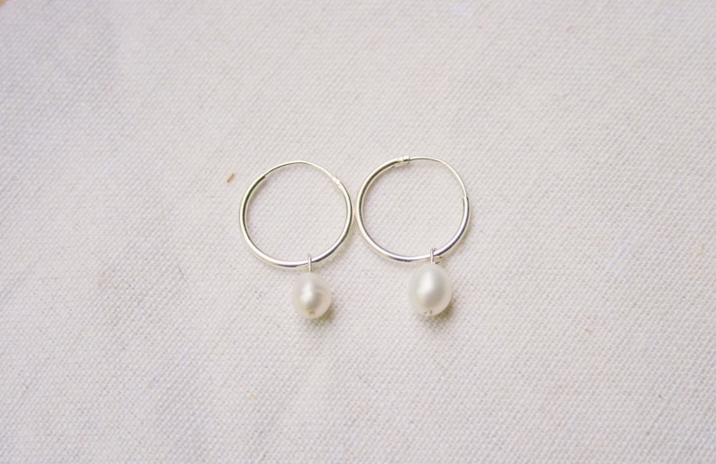 Dainty Pearl Hoop Earrings Gold Silver Options Gift for Her Silver Pearl Hoops Huggie Hoops Non-Rust Non-Tarnish Jewelry image 4