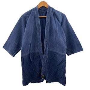 Vintage Indigo Kendo Jacket: Japanese Sashiko Workwear, Unisex Size M