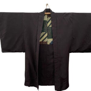 Men’s Brown Haori Kimono Jacket | Abstract Silk Lining | Japanese Vintage Kimono Coat | Wabi Sabi Streetwear | Size L