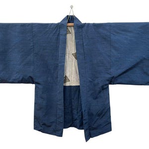 Vintage Japanese Haori | Indigo Kimono Jacket with Scenic Lining & Calligraphy