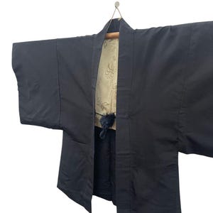 Men’s Vintage Black Silk Haori – Japanese Kimono Jacket