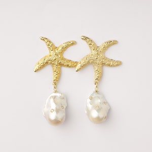 Bridal Jewelry Wedding Jewelry Beach Wedding Pink Rose Earrings Ocean Breeze Rose Gold Plated Freshwater Pearl Starfish Earrings