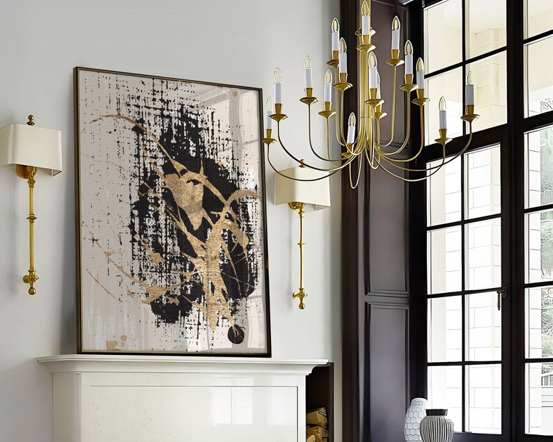 Black and Gold Wall Art Set of 2 Prints Abstract Modern Art Etsy