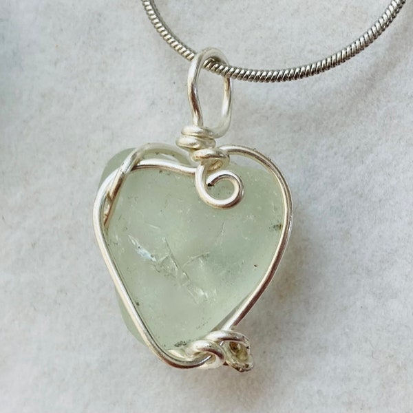 Kauai Heart with Ocean Tumbled Sea Glass Pendant rare sea glass from Hawaii