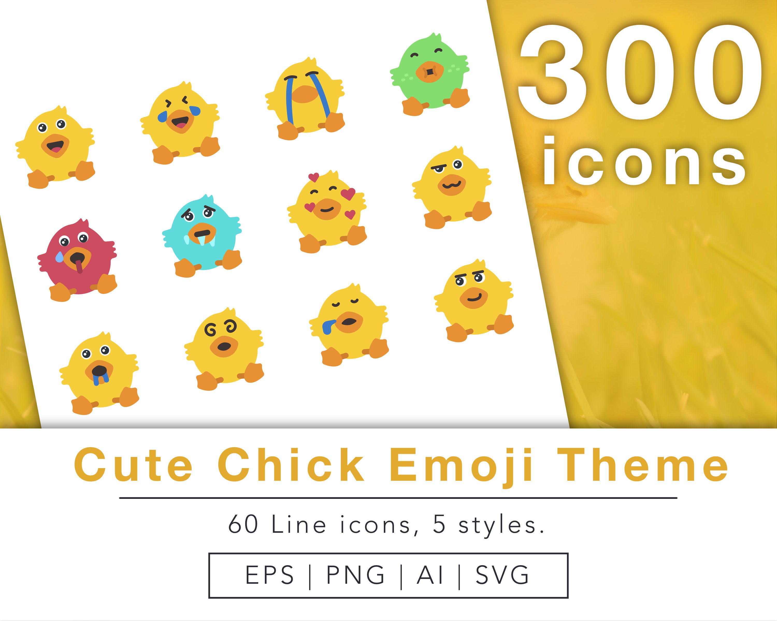 300 Cute Chick Emoji icons // vector icons // bundle // instant download // website icons // blog icons // SVG // PNG // EPS // Ai // Clip