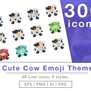 300 iconos de Emoji de vaca // iconos vectoriales // paquete // descarga instantánea // iconos de sitio web // iconos de blog // SVG // PNG // EPS // Ai // Clip art